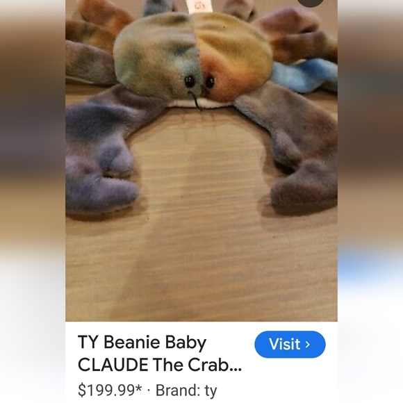 Rare discontinued TY Beanie Baby Claude The Crab Retired September 3 1996 - Picture 3 of 7